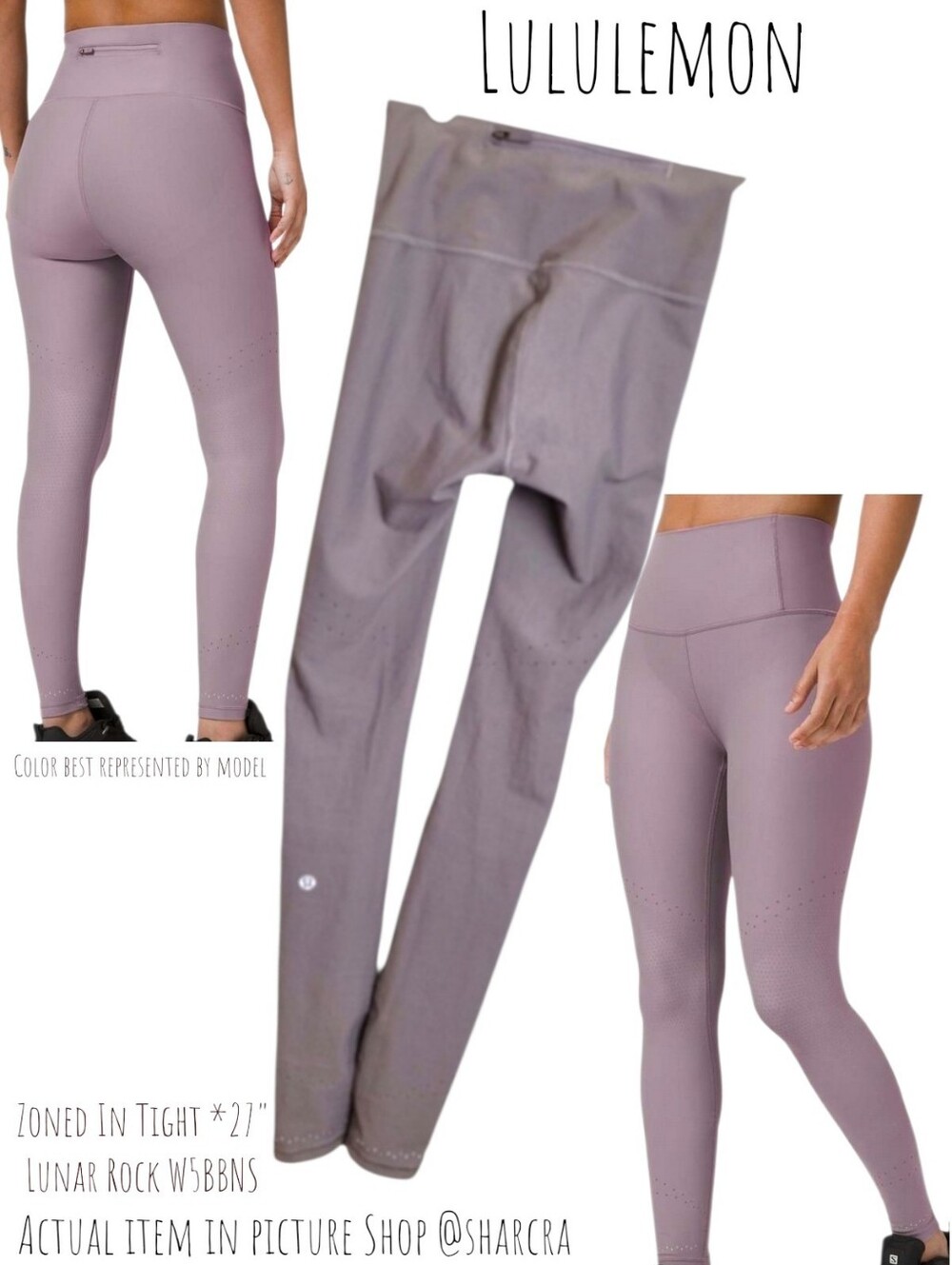 Lululemon Women's Zoned In Tight 27" W5BBNS Lunar Rock HR reflective leggings 2